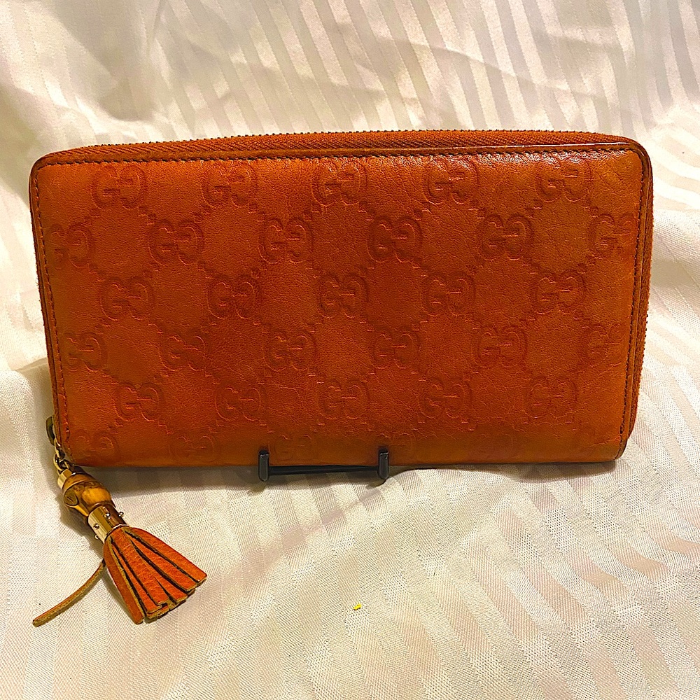 Auth Gucci Bamboo Zip Around Wallet - excellent condition Guccissima web pattern